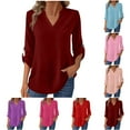 thumbnail image 1 of Hrsba Long Sleeved Round Neck Top Shirt Solid Color Long Sleeved V Neck Buttoned Fashion Shirt Pullover for Women Fall Winter, 1 of 5