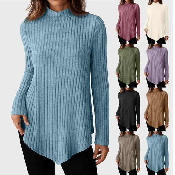 Hrsba Long Sleeved Round Neck Top Solid Color Womens Casual Long Sleeve Sweatshirt Long Sleeve Crew Neck Pullover Soft Comfortable Top for Winter