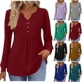 thumbnail image 1 of Hrsba Long Sleeved Round Neck Top Womens Pocket Shirt Solid Color V Neck Long Sleeve T Shirt with Buttons Loose Fashion Winter Casual Top, 1 of 5