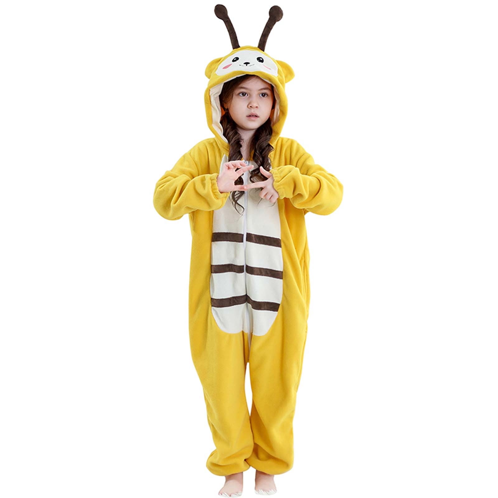Hrsba Long Sleeved Warm Comfortable Thick Kids Onesie Pajamas Kids Jumpsuit Fleece Hooded Crawling Clothes Romper 3-12 Years Unisex Sleepwear Loungewear Air Conditioner Pajamas