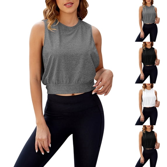 Hrsba Loose Crewneck Tank Tops for Women Solid Color Sleeveless Pullover Relaxed Soft Breathable Casual Summer Everyday Tops