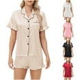 thumbnail image 1 of Hrsba Womens Matching Set Double Ruffle Satin Fabric Loungewear Short Sleeve Lapel Soft Finish, 1 of 4