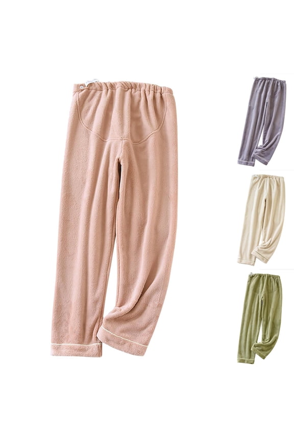 Maternity Pajama Pants Solid Color Flannel Fleece Thick Warm Winter Lounge Pants Pajama Pants