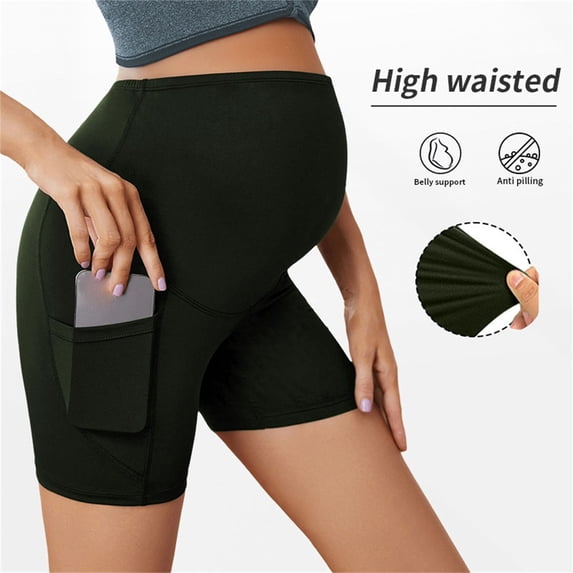 Hrsba Maternity Yoga Shorts for Women High Waisted Belly Support Stretchy Comfortable Summer Ladies Shorts