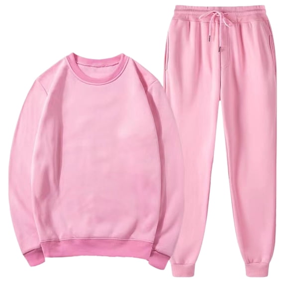 Hrsba Solid Color Long Sleeve Crew Neck Top and Drawstring Long Pants Casual Daily Wear Mens 2 Piece Set