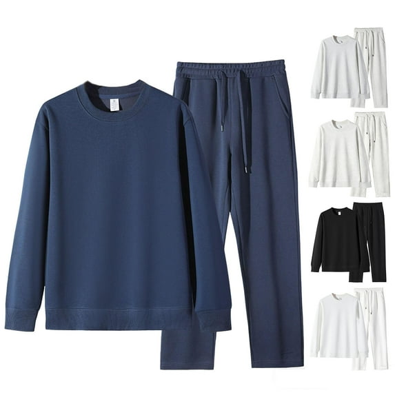 Hrsba Soft Fabric Crew Neck Sweatshirt and Sweatpants Solid Color Roomy Outdoor Wear Men 2 Piece Outfits