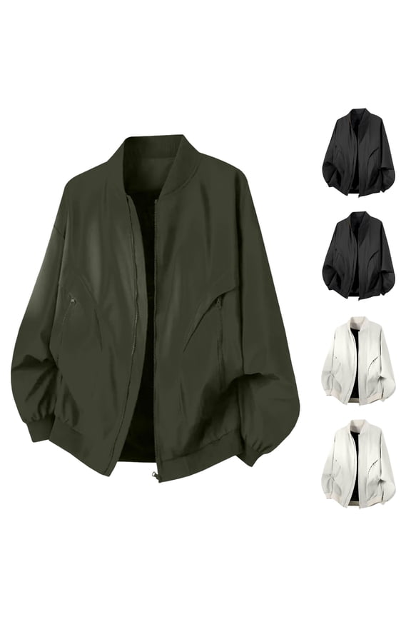 Men Jacket Casual Long Sleeve Solid Color Crew Neck Fashion Cargo Jacket