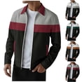 thumbnail image 1 of Hrsba Men Zip Up Jacket Long Sleeve Color Block Collared Waffle Knit Jacket, 1 of 7