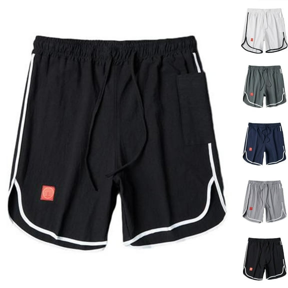 Hrsba Mens Everyday Shorts Drawstring Waist Casual Wear Natural Drape Contrast Color Linen Weave Solid Color Pocket Short