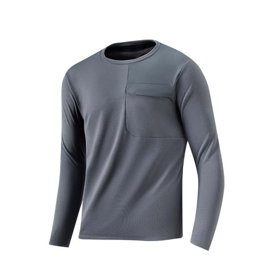 Hrsba Men's Fall Winter Long Sleeve Round Neck Blouses & Shirts, Men's Sweatshirt Solid Color Long Sleeve High Elastic Sport Running Fitness Fall Tops For Men