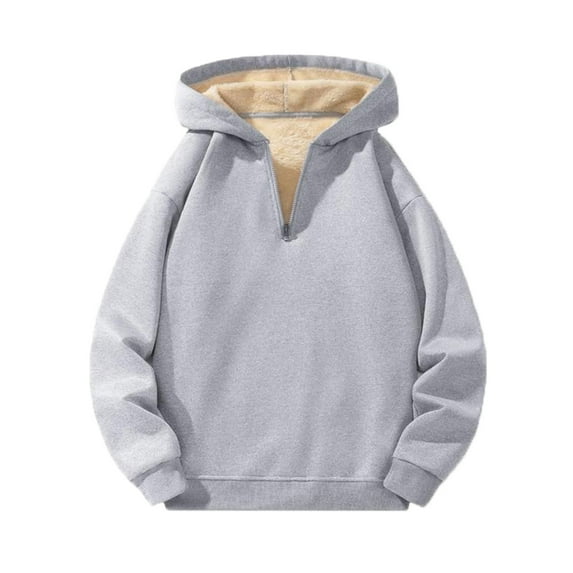 Hrsba Hoodies for Men, Men's Hooded Sweatshirts Solid Color Fleece Thick Quarter Zip Lamb Wool Long Sleeve Pullover Tops