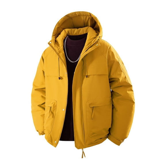 Hrsba Mens Hooded Winter Coats, Mens Winter Parka Solid Color Hooded Full Zip Long Sleeve Water Repellent Graphene Outdoor Coat