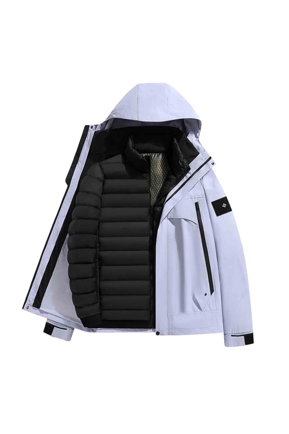 Men's Long Sleeve Parkas, Warm Winter Coats for Men Unisex Solid Color Hooded Full Zip Long Sleeve Fleece Lined Ski Coat with Removable Liner