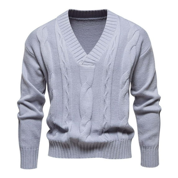 Hrsba Men's Pullover Sweaters V Neck Solid Color British Style Fashion Long Sleeve Knit Sweater for Men Casual Fall Winter Slim Top