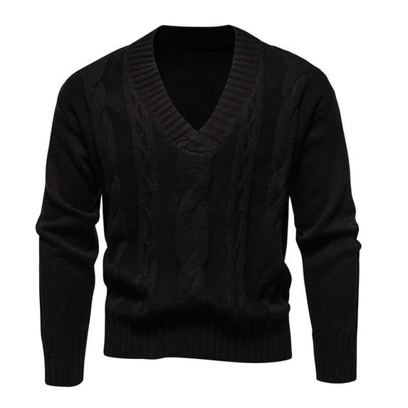 Hrsba Men's Pullover Sweaters V Neck Solid Color British Style Fashion Long Sleeve Knit Sweater for Men Casual Fall Winter Slim Top
