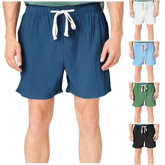 Hrsba Mens Plain Shorts Elastic Waist Drawstring Waist Casual Wear Natural Drape Linen Blend Solid Color Pocket Short