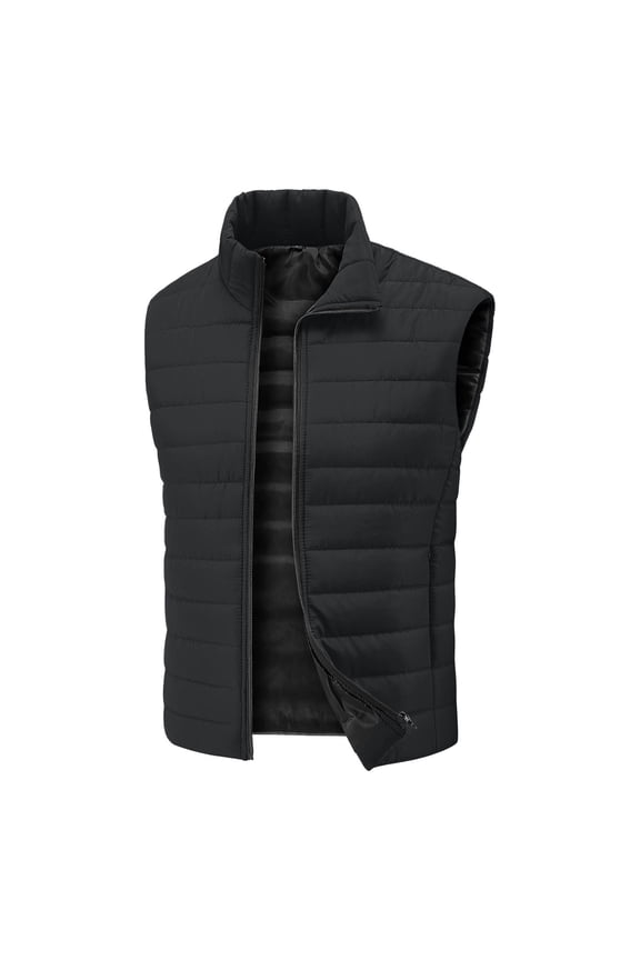 Men's Puffer Sleeveless Jackets, Mens Parka Winter Coats Solid Color Sleeveless Collarless Full Zip Warm Winter Jacket