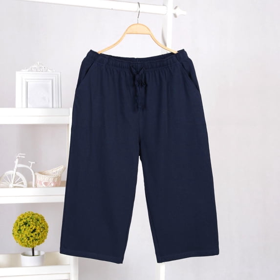 Hrsba Men's Solid Color Sleep Shorts,Stretch Pajama Bottoms Adjustable Waist