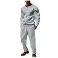 thumbnail image 1 of Hrsba Men's Solid Color Stand Collar Zip Up Long Sleeve Pants Drawstring Set For Casual Wear, 1 of 5