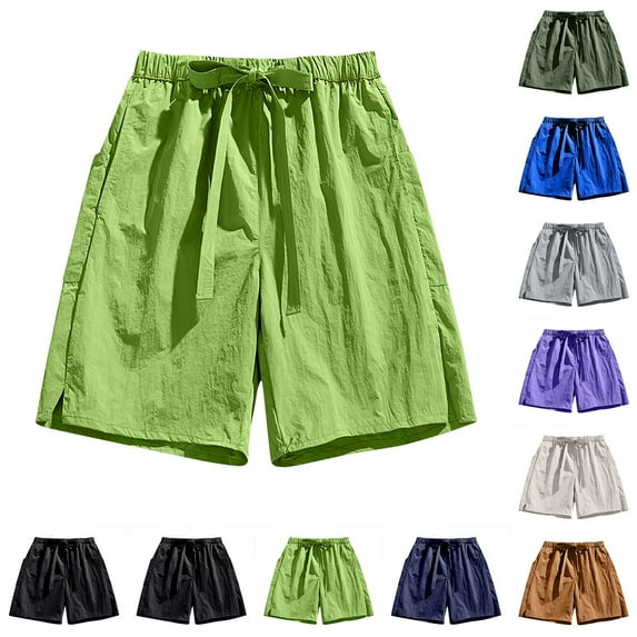 Hrsba Mens Shorts Roomy Shape Drawstring Waist Everyday Use Straight Outline Solid Color Pocket Lightweight Casual Summer Short