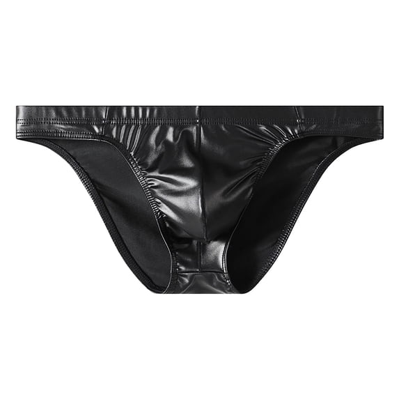 Hrsba Mens Bikini Underwear Faux Leather Low Waist Elastic Close Fitting Triangular Briefs
