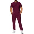thumbnail image 1 of Hrsba Mens Casual Outfits, Solid Color Stand Collar Short Sleeve and Elastic Waist Long Pants Summer Matching Set, 1 of 5