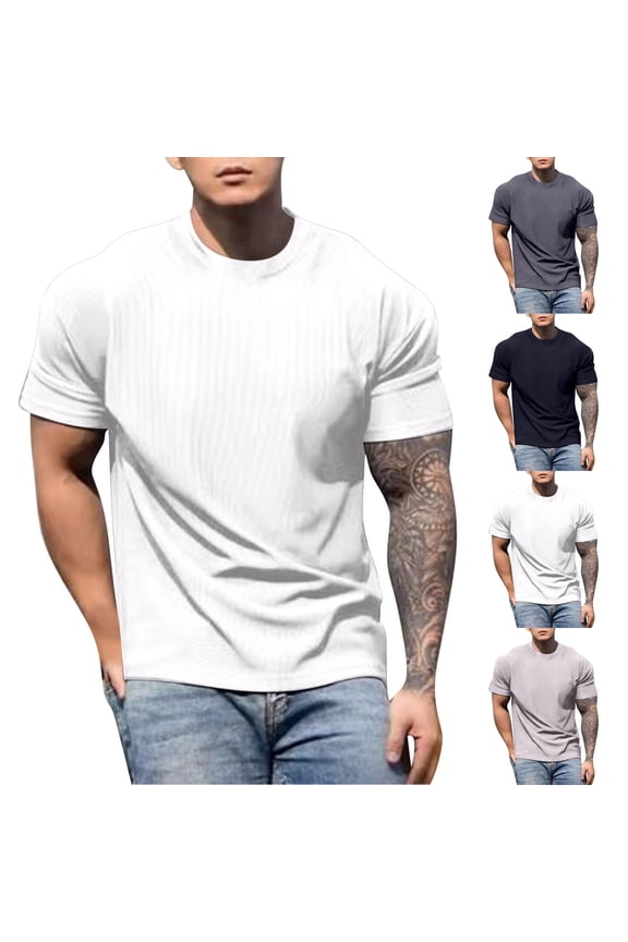 Men's Solid Color Crew Neck T Shirt Short Sleeve Cut Lightweight Material for Summer Casual Daily Wear and Lounging