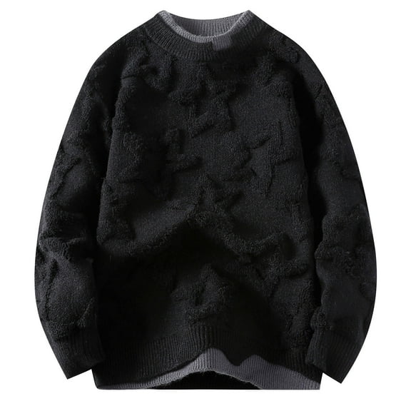 Hrsba Mens Crewneck Sweater Solid Color Star Print Fake 2 Piece Knit Pullover Sweater for Men Casual Fall Winter Long Sleeve