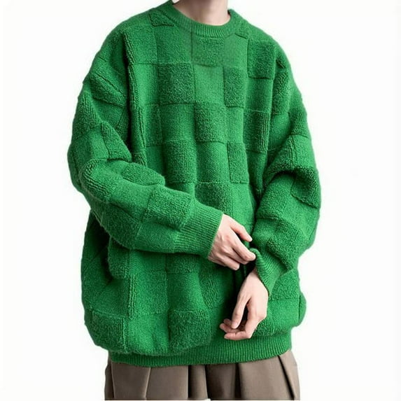 Hrsba Mens Crewneck Sweater Solid Color Thick Warm Long Sleeve Pullover Warm Base Layer Knit Sweater for Men Casual Fall Winter