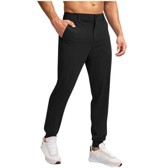 Hrsba Sweatpants for Men,Joggers for Men Sport Pants Men Solid Color Cuffed Pants with Back Zipper Pockets Button Waist Golf Outdoor Long Pants