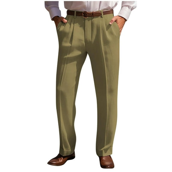 Hrsba Mens Full Length Pants,Men's Pants Linen Like With Zipper Pockets Solid Color Straight Leg Outdoor Casual Business Long Pants