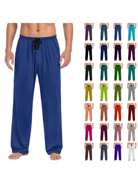 Mens Pajama Pants,Summer Casual Loose Multi Pocket Elastic Waist Straight Leg Beach Style Mens Sleep Pants for Home Outdoor