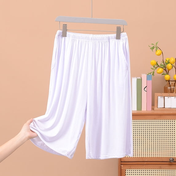 Hrsba Mens Sleep Shorts,Solid Color Light Fabric Loose Plus Size 5 Length Lightweight Summer Home Bottoms
