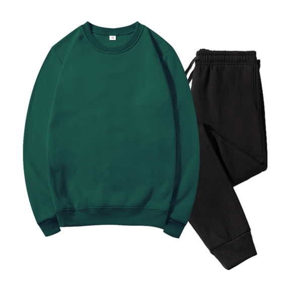 Hrsba Mens 2 Piece Set Fleece Lined Sweatshirt and Sweatpants Roomy Long Sleeve Crew Neck Casual Tracksuits