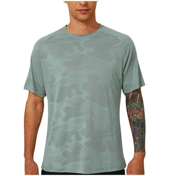 Hrsba Men's Solid Color Crew Neck T Shirt Tight Cut Fast Drying Fabric Short Sleeve Top Ideal for Workout Gym and Running Activities