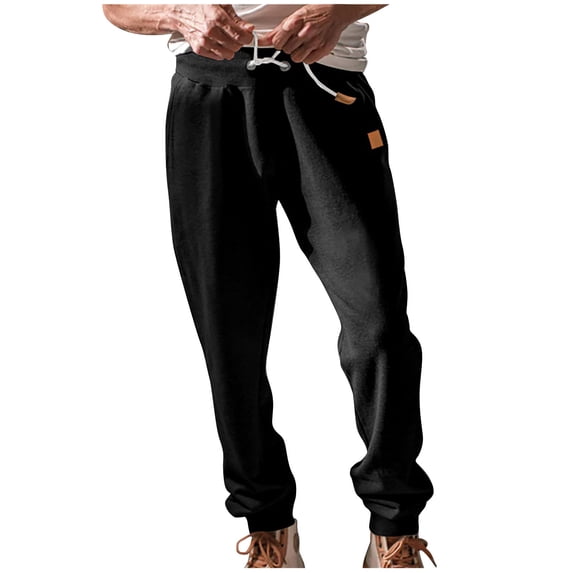 Hrsba Mens Workout Sweatpants,Summer Fleece Lined Sweatpants Elastic Waist Drawstring with Pockets Tapered Leg for Sports Wear