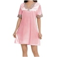 thumbnail image 1 of Hrsba Nightgowns for Women,Ladies Ribbed Fabric Solid Color Straight Neck Lace Long Sleeve 1 Piece Maxi Sleep Dress, 1 of 5