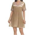 thumbnail image 1 of Hrsba Nightgowns for Women,Ladies Ribbed Fabric Solid Color Straight Neck Lace Long Sleeve 1 Piece Maxi Sleep Dress, 1 of 5