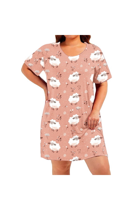 Nightgowns for Women,Ladies Vintage Print Pocket Sleeveless Sleep Dress Ruched Front Crew Neck Daily Loungewear