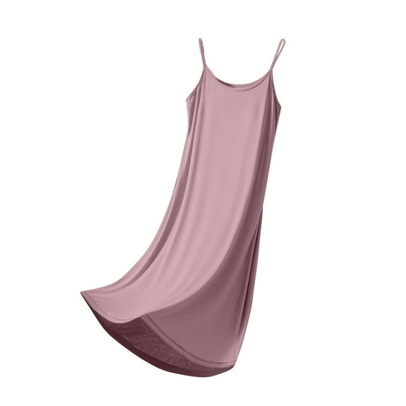 Hrsba Nightgowns for Women, Solid Color Rayon Crew Neck Sleeveless Spaghetti Strap with Chest Pad Loose Long Sleep Dress