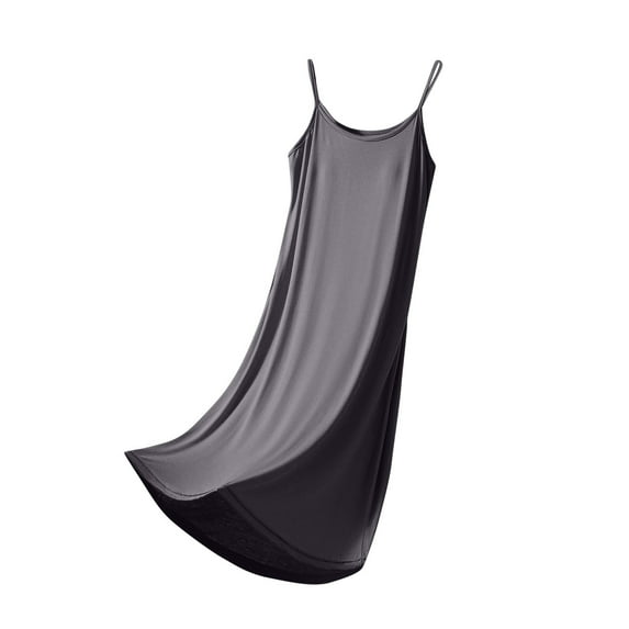Hrsba Nightgowns for Women, Solid Color Rayon Crew Neck Sleeveless Spaghetti Strap with Chest Pad Loose Long Sleep Dress