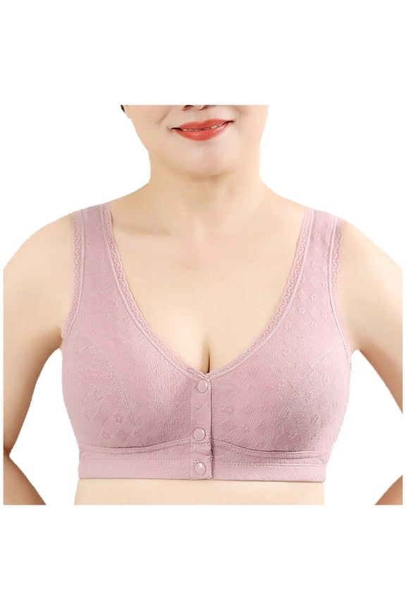 No Underwire Bras for Women,One Piece Wireless Front Fastener Daily Breathable Bra