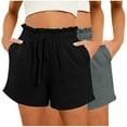 thumbnail image 1 of Hrsba Pack of Shorts for Women, 2 PC Solid Color Elastic Waist Drawstring Shorts with Pockets for Summer Wear, 1 of 5