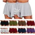 thumbnail image 1 of Hrsba Pack of Shorts for Women, 2 PC Solid Color Elastic Waist Side Ruffled Summer Casual Shorts Comfortable Daily Wear, 1 of 4