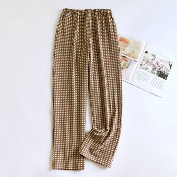 Hrsba Pajama Bottoms for Women,Plaid Thermal Fleece Pocket Home Pants