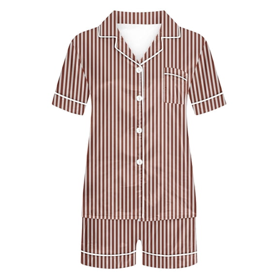 Hrsba Stripe Print Sleepwear Set for Women Fashion Short Sleeve Lapel Top and Pants Lightweight Summer Breathable Pjs Set
