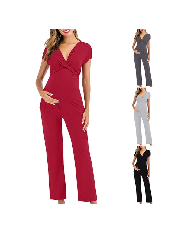 Pajama Sets for Women Soft,Modal Maternity Long Sleeve Top and Pants Women's Sleep Wear
