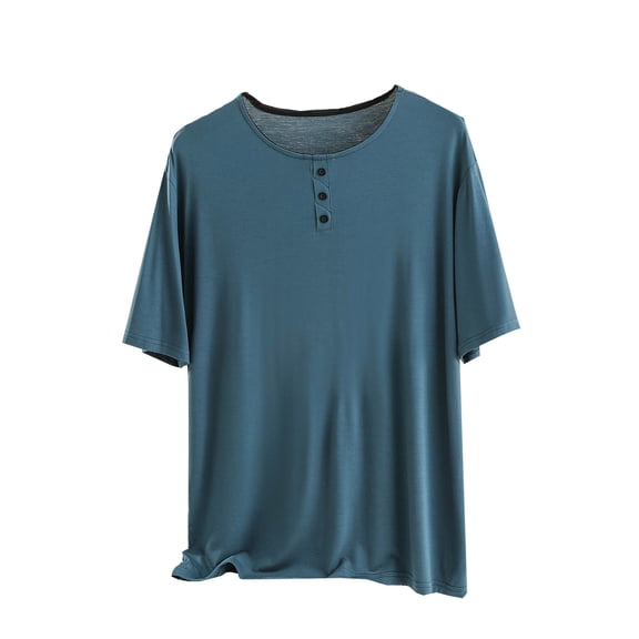 Hrsba Pajama Tops for Women,Solid Color Button Front Short Sleeve Crew Neck Loose Comfortable Soft Sleep Shirt