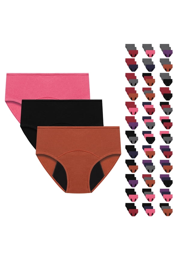 Panties for Women Pack 3pc Cotton Mid Cut Plus Size Side Protection Monthly Cycle Inner Brief Set