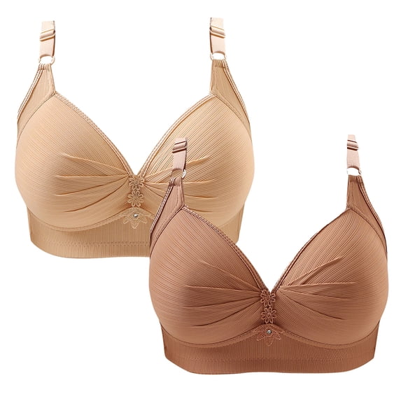Hrsba Plus Size Bra,2 Pack Wireless Shaping Push Up Bra Comfortable Breathable Contoured Support Bras for Women